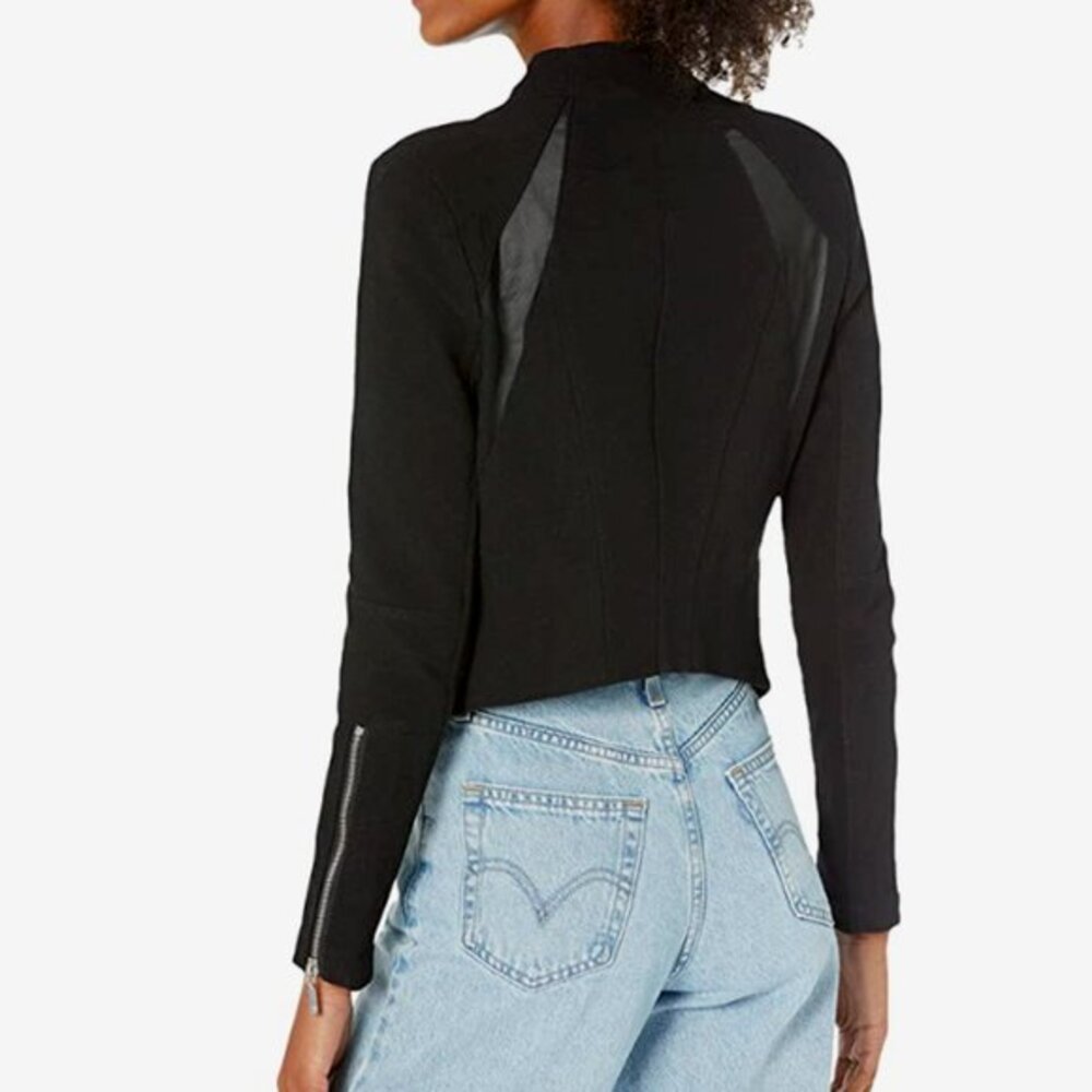 BLANKNYC Moto Mesh Jacket‎ Women L NWT Full Zip Stretch Cotton Crew Neck Blazer